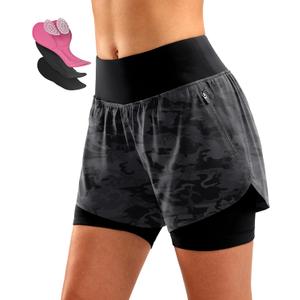 Bikewa Women's Mountain Bike Shorts 4D Padded Cycling Riding Biking Bicycle Biker Cycle Shorts for Women Zipper Pockets (X-Large, Black Camo)