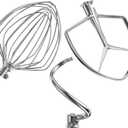 Stainless Steel Stand Mixer Attachments 3-Piece (7QT Flat Beater, 7QT Dough Hook, 7QT 9-Wire Whip Attachment) for KitchenAid Lift Stand Mixer and 7 Quart Bowl, Dishwasher Safe