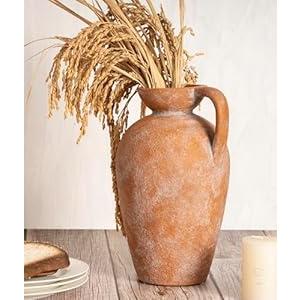 Terracotta Vase with Handle, Boho Farmhouse Ceramic Pottery, 10inch Vintage Antique Decorative Vases for Flowers, Centerpieces, Living Room