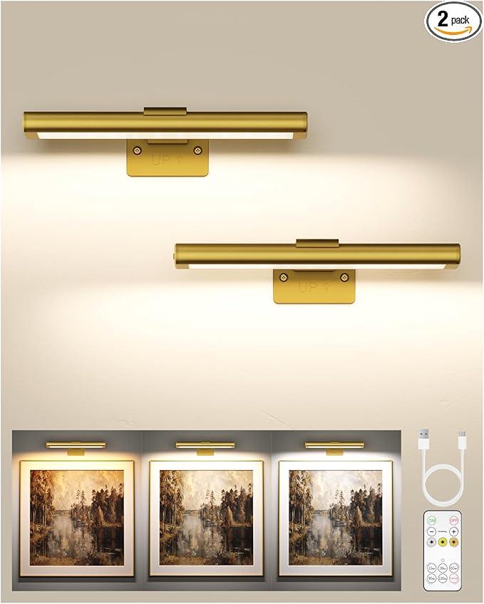 EZVALO Picture Light for Wall, Rechargeable 2400mAh Battery Lights Wireless with IR Remote, 3 Color & Dimmable Magnetic 7.8'' LED Lights Display for Painting, Living Room, Gallery, Bedroom(Black3P)