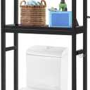 HITOMEN Over The Toilet Storage Cabinet, Bamboo Adjustable 3-Tier Above Toilet Shelf, Stable Freestanding Above Toilet Organizer with 3 Hooks for Bathroom Restroom Laundry Balcony, Black 67" H