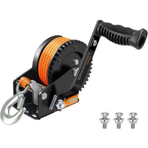 METOWARE 1600LBs Boat Trailer Winch with 26 Ft(8M) Polyester Strap, Hand Winch Heavy Duty Hook 2-Way Ratchet 4:1 Gear, Portable Hand Crank Winch for Boat, Trucks, ATV, Trailer, Jet Ski