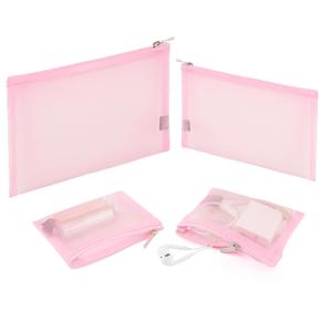 EASYFUN Mesh Pouch, Make up Bag with Zipper Cosmetic Organizer Pouch for Daily or Travel to Keep Small Items, Pack of 3, Pink
