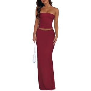 Goafuliy 2 Piece Skirt Sets for Women Summer, Floral Sleeveless Tube Top Bodycon Maxi Skirts Y2k Vacation Going Out Outfits, Small