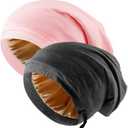 NICPOO 2 Pcs Adjustable Silk Hair Bonnet for Sleeping, Satin Lined Sleep Cap for Women and Men, Silk Hair Wrap Slouch Beanie.