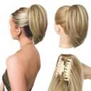 NTYNTY Ponytail Extension, 10" Short Claw Clip in Ponytail Hair Extensions Messy Bun Hair Piece Natural Soft Synthetic Straight Pony Tail Hair Pieces for Women - Golden Blonde with Highlights