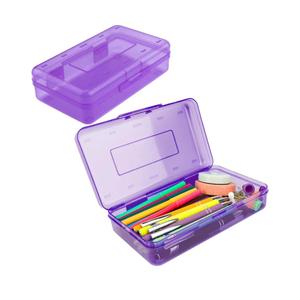 2 x Pencil Box, Clear Pencil Case, Large Capacity Plastic Hard Pencils Case Crayon Box with Snap-Tight Lid Stackable for Kids Adult Student Pens Pencils School Supplies Storage Office Supplies, Purple