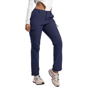 Women's Snow Ski Pants Fleece Lined Waterproof Softshell Insulated Winter Outdoor Hiking Cargo Pants (Blue, XXL)