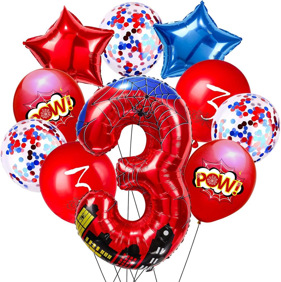Cartoon Hero 40 Inch Red and Blue Spider Theme Number Foil Birthday Decoration Balloons, Cartoon Party Birthday Supplies, Number large Balloons for Spider Theme Party (3)