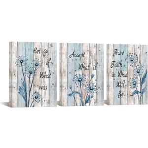 Nachic Wall Rustic Blue Flower Wall Art Decor Dandelion Painting Pictures Accept What is Let Go of What Was Have Faith in What Will Be Sign Vintage Farmhouse Bathroom Decorations