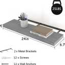 Floating Shelves 24 Inch Wall Shelf Solid Wood Mounted Storage for Bedroom Living Room Set of 2, Rustic Grey Wall Shelves