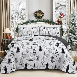 Luxudecor Christmas Quilt Set King Size 3 Pieces, Christmas Tree Bedspread with Pillow Shams, Soft Reversible Coverlet Xmas Bedding Set Holiday Decor 104"x90"