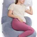 Momcozy Pregnancy Pillow, Original F Shaped Maternity Pillow for Pregnant Women with Adjustable Wedge Pillow, Full Body Support Pregnancy Pillows for Side Sleeping with Velvet Cover, Grey (Gray)