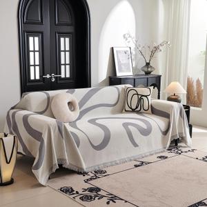 MYSKY HOME Boho Couch Cover Super Soft Couch Covers for 2-3 Cushion Couch Sofa, Modern Grey Jacquard Sofa Slipcover Loveseat Futon Cover, Couch Covers for Sectional Sofa, 71" x 134", Grey Curve