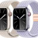 2 Pack Magnetic Bands Compatible with Apple Watch Band 49mm 46mm 45mm 44mm 42mm 41mm 40mm 38mm for Women Men,Stretchy Nylon Braided Sport Loop Wristband for iWatch Series 10 9 8 7 6 SE 5 4 3 Ultra 2 1