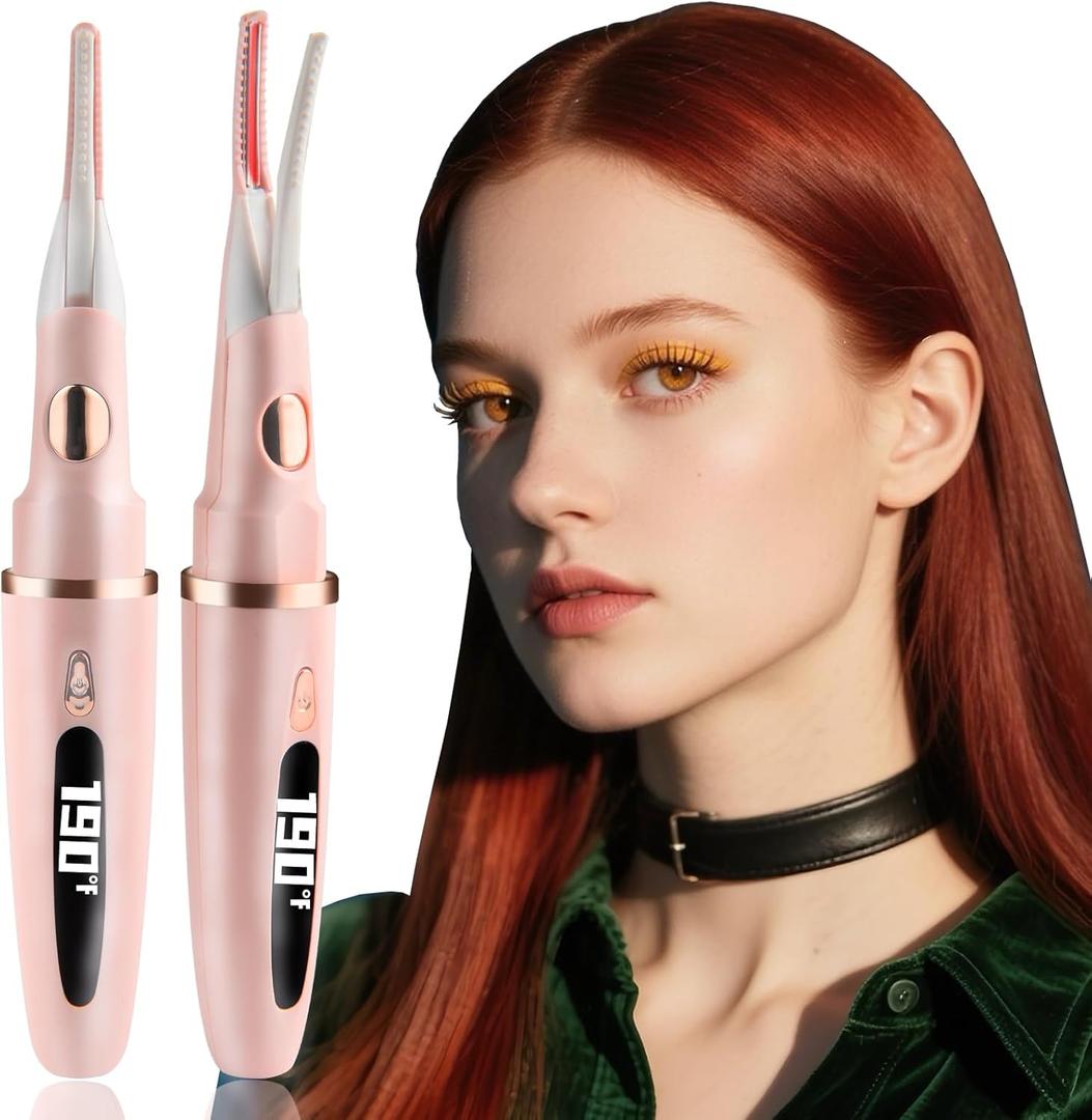 Heated Eyelash Curler - 2 in 1 Clip-Type Electric Lash Curler - 5S Heating - LED Display - 3 Temp Settings - USB Rechargeable - Pink