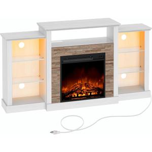 Rolanstar Fireplace TV Stand with LED Lights and Power Outlets, TV Console for 32" 43" 50" 55" 65", Entertainment Center with Adjustable Glass Shelves, Ivory White (Extra Large)