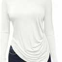 Tankaneo Womens Boat Neck Long Sleeve Tops Ruched Asymmetric Hem Fitted T-Shirts Casual Yoga Workout Tees (Large)