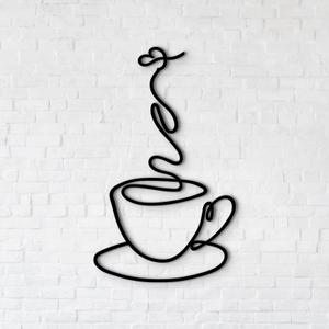 Metal Coffee Cup Wall Art - Minimalist Line Art Coffee Bar Sign & Hot Coffees Decor for Kitchen & Dining Room
