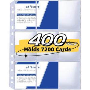 400 Pack 9 Pocket Trading Card Binder Pages, Holds 7200 Cards, Thickened Binder Sleeves, 3 Ring 9 Pocket Sheets for Sports Cards, Coupons Cards