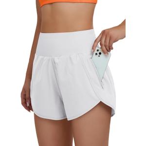 BMJL Women's High Waisted Athletic Shorts Pocket Workout Shorts Gym Sporty Running Shorts (White, XS)