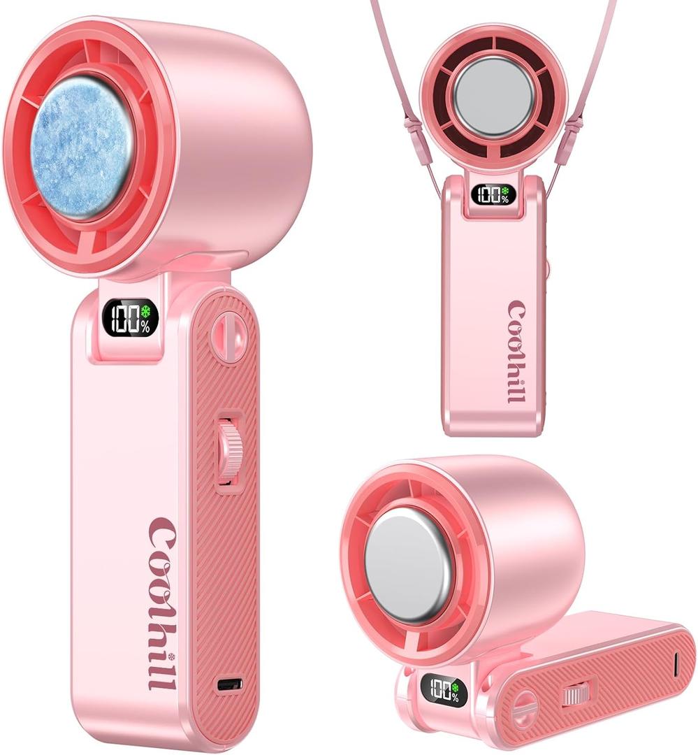 Handheld Portable Fan with Ice Cooler: 100-Speed 5500mAh Rechargeable Handheld Fan, 12H Time Hand Cooling Personal Fans with 20000 RPM Air Turbo Tech for Travel Outdoor (Pink)