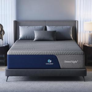 Sweetnight CoolNest Queen Mattress, 14 inch Cooling Queen Size Memory Foam Mattress for Cool Night Sleep, 5-Zone Ergo Support for Pressure Relief, Medium, CertiPUR-US Certified (Grey & Blue)