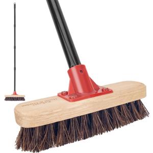 Deck Brush with Long Handle, 52'' Palmyra Bristle Scrub Broom for Boat, Patio, Garage, Concrete, Shower, Bathroom Cleaning, Outdoor Floor Scrubber (Wood)