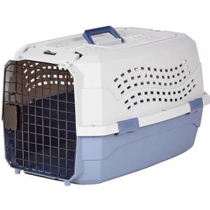 Amazon Basics 2-Door Top-Load Hard-Sided Dogs, Cats Pet Travel Carrier, Gray & Blue, 22.8"L x 15.0"W x 13.0"H