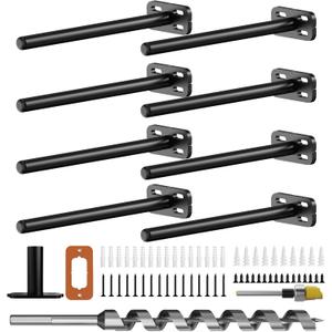 8pcs Wall Shelf Brackets Heavy Duty Floating Shelf Bracket Hidden,Invisible Black Shelving Brackets Decorative Floating Shelf Hardware Heavy Duty,Metal Shelf Support Bracket(8"-8pcs)