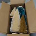 Yahpetes Christmas Trees 9 Pcs Artificial Bottle Brush Tabletop Trees Christmas Table Decorations for Xmas Holiday Party Decor (Blue-Green,Gold,Beige 9Pcs)