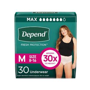 Depend Fresh Protection Adult Diapers, Incontinence Underwear for Women, Disposable, Maximum, Medium, Blush, 30 Count 