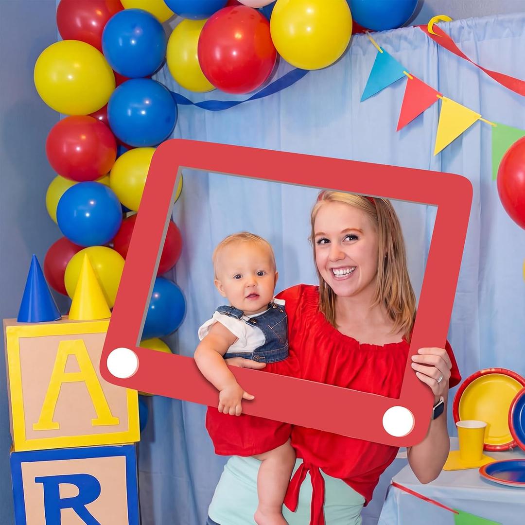 Cartoon Story Birthday Party Decoration Large Photo Booth Props Decor 24'' x 16'' Red Picture Frame Backdrop Birthday Photo Frame for Friend School Classroom Party Supplies Favors