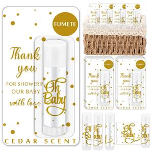 Fumete 24 Pcs Baby Shower Favors for Guest Lip Balm Bulk with Thank You Card, Cedar Scent Lip Balm for Party Decorations Gender Reveal Games Prizes