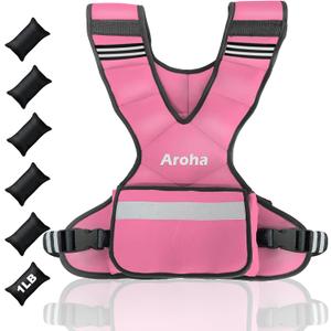 Adjustable Weighted Vest for Women & Men, 4-10lb/11-20lb/20-32lb Vest with 6 Ironsand Weights for Strength Training and Home Workout, Weight Vest with Reflective Strip for Running, Walking (Pink)