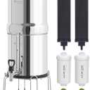 Gravity-Fed Water Filter System, 3.25G Stainless-Steel Countertop System with 2 Black NSF/ANSI 42 Certification Elements, 2 Fluoride, Metal Water Level Spigot, Reduces Fluoride and Chlorine