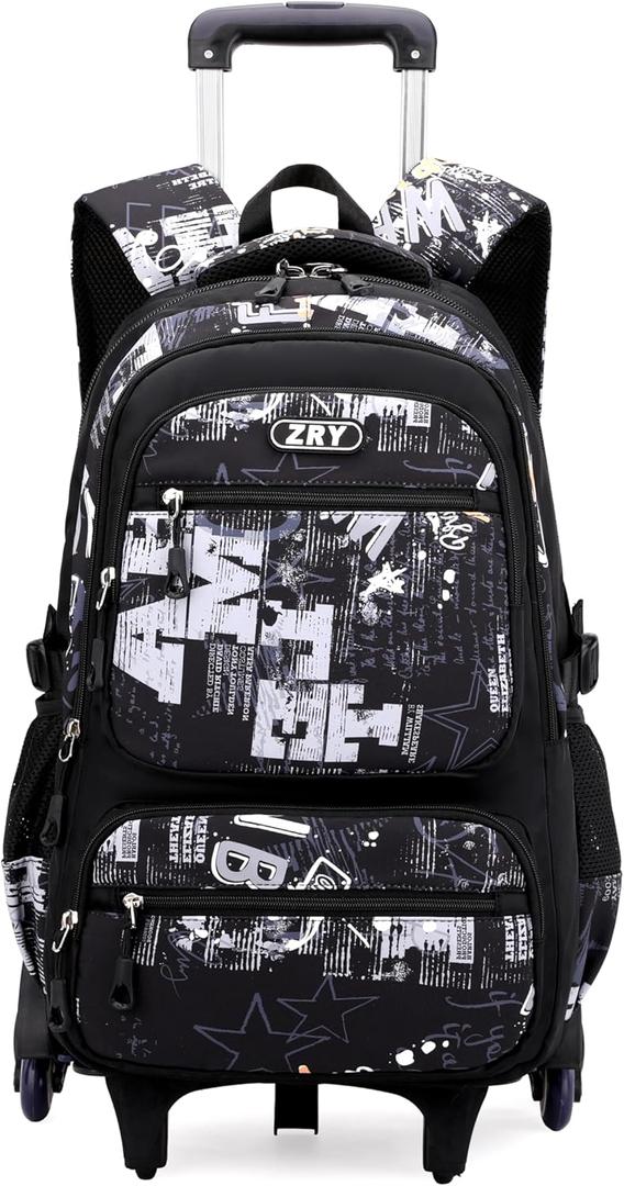 Rolling Backpack for Boys School Backpack with Wheels for Boys Wheeled Bookbags Trolley School Bags for Teens Girls, 6 Wheels