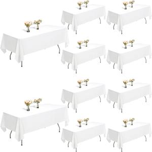 White Table Cloth Rectangle 10-Pack, 60x126 Inch Table Cloths for 8 Foot Rectangle Tables, Heavy-Duty Polyester Fabric - Stain Resistant Reusable & Washable