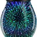 Leyoue 3D Glass Fireworks Electric Wax Melt Warmer with PTC Heating Plate Reusable Silicone Tray 7 Colors LED Changing Light Wax Burner Melter Fragrance Warmer for Home (3D)