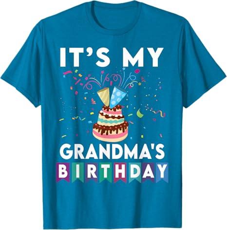 It's My grandma's Birthday Family Matching confetti cake T-Shirt, Size M,Sapphire Blue