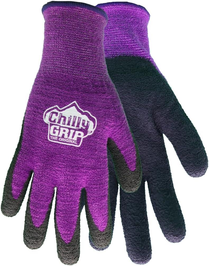 Red Steer Chilly Grip A310-M Women's Chenille Thermal-Lined Foam Rubber Gloves, Purple/Black [PRICE is per PAIR] (Medium)