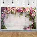 YongFoto Retro White Brick Wall Floral Arch Backdrop 8x6ft Rose Flowers Vine Leaves Photography Background Birthday Bridal Shower Wedding Party Banner Room Decor Portraits Photoshoot Wallpaper