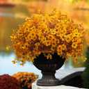 Grunyia 16 Bundles Artificial Fall Mums Outdoor UV Resistant, Fake Silk Plants No Fade Faux Greenery for Garden Porch Patio - Autumn Thanksgiving Christmas Home Decor (Fall Yellow)