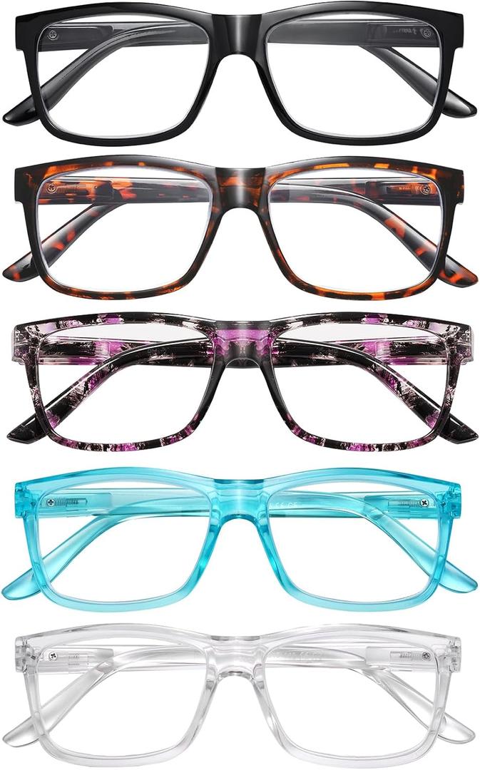 5 Pack Reading Glasses for Women Men Blue Light Blocking - UV Filter Computer Readers,Anti Eyestrain Eyeglasses (Mix, Magnification Strength: 2.0 x)