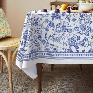 Rectangle Tablecloth - 60 x 84 Inch Blue Floral Rustic Tablecloth Classic French Country Printed Table Cover for Farmhouse Decoration, Suitable for Home, Kitchen Dining