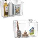 2 Pack Plastic Over Cabinet Door Organizer, Adhesive Mount Storage Organizer Container Makeup Organizer Hanging Basket Bins for Craft Room, Pantry, Office, Space Saving Holder for Kitchen Bags