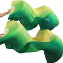 KIKIGOAL 1 Pair(Left+Right) Women Real Silk Belly Dance Fan Veil, Length 180cm Width 90cm (Yellow & Green)