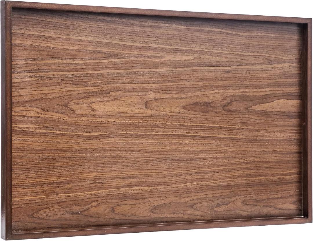 28 x 18.1 Inch Extra Large Wood Ottoman Tray Rectangle Wood Decorative Tray Serving Tray for Living Room Kitchen Table, Black Walnut Wood Storage Coffee Trays,Storage and Display of Bread Food Fruit