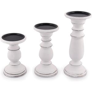 Samhita Set of 3 Wood Candle Holders  Hand Carved Decorative Candle Holder for Living Room or Table Centerpiece