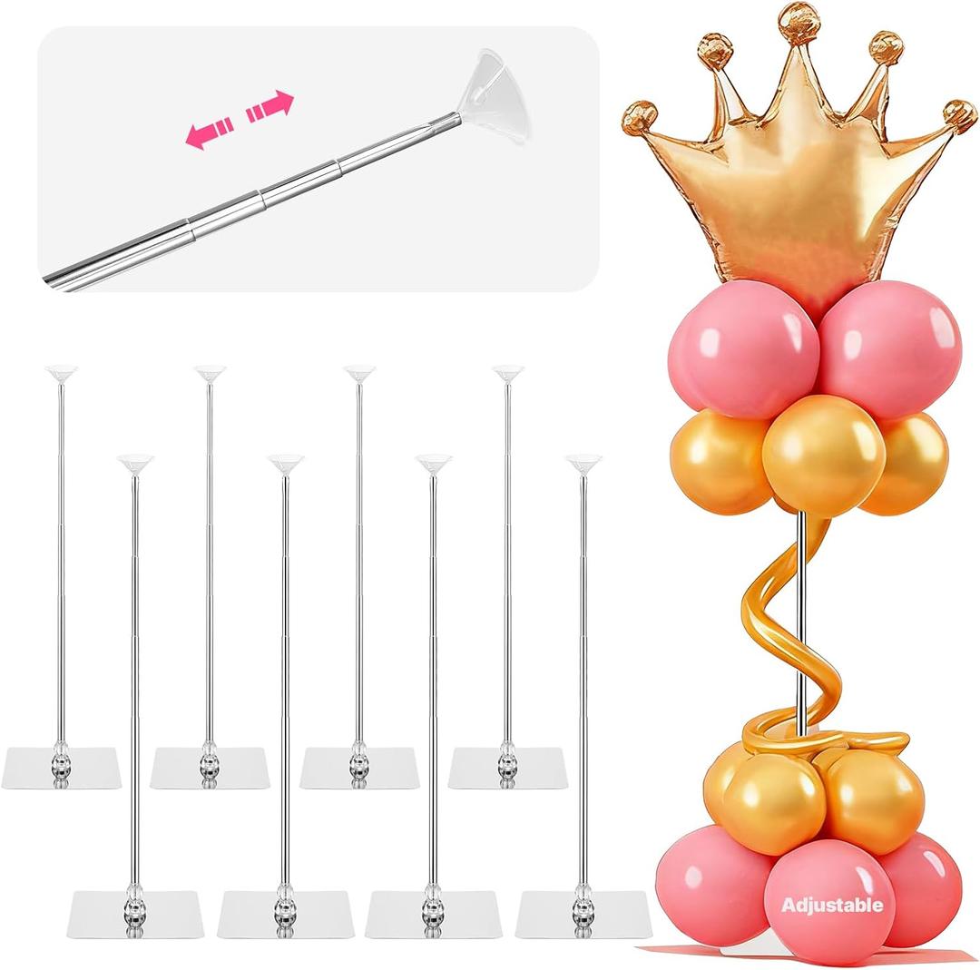 Metal Balloon Stands for Table, Adjustable Height 15.75 Inch to 33 Inc Reusable Table Balloon Stand Kit for Tabletop Centerpiece Party Decorations (8 Pack)